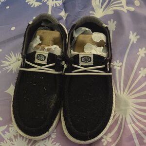 Hey Dude Wendy Y Boho Crochet Lace Shoes Black Kids YT3 Flat Closed Toe